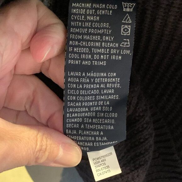 Nautica Women's L black cable V neck shawl collar cotton sweater - Picture 8 of 8